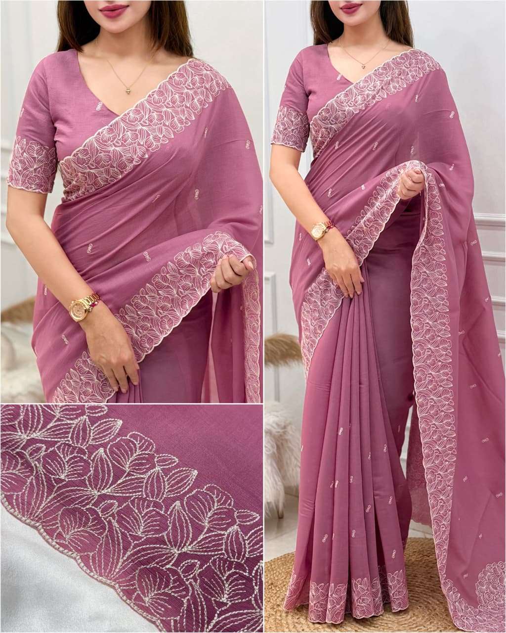 Smriti coral chiffon fancy fabric saree reseller in surat